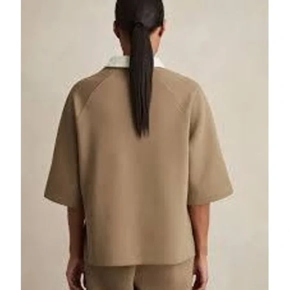 REISS Gaia Camel Tan Interlock Contrast Collar Sweater Top Womens M - Picture 7 of 14